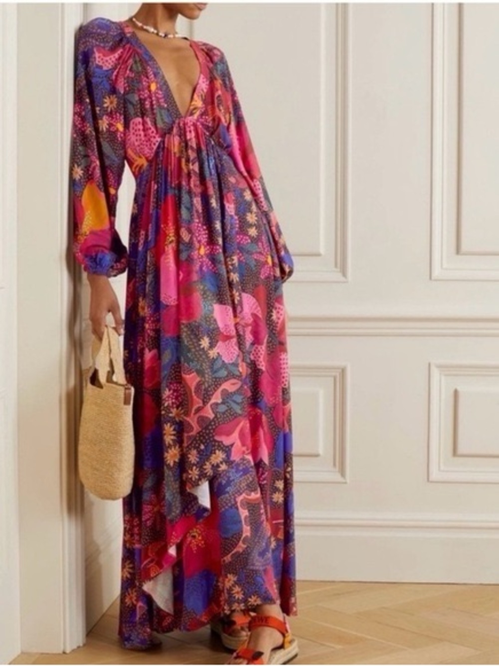 FARM Rio Multicolor Floral Long-Sleeve Dress in Pink, Red, Blue & Yellow